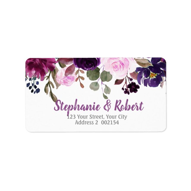 Purple Lavender Floral Boho Address label (Front)