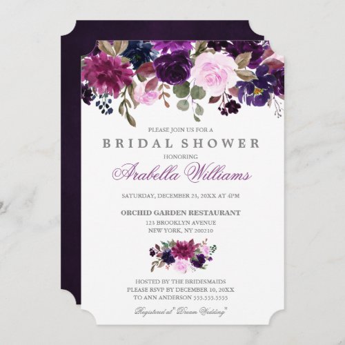 Purple Lavender Floral Boho Bridal Shower Invitation