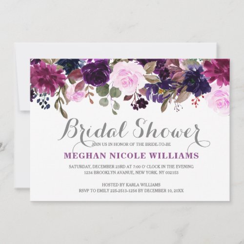 Purple Lavender Floral Boho Bridal Shower Invitation