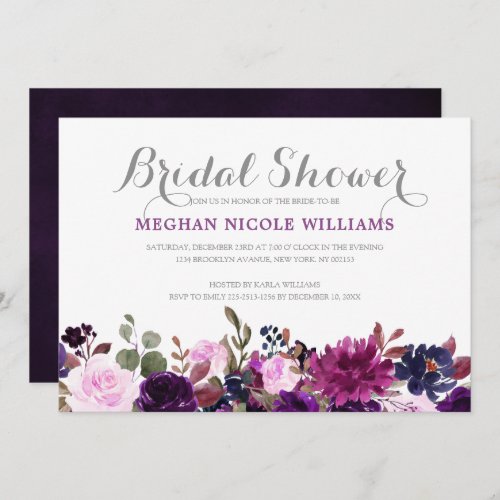 Purple Lavender Floral Boho Bridal Shower Invitation