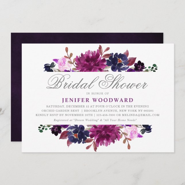Purple Lavender Floral Boho Bridal Shower Invitation (Front/Back)