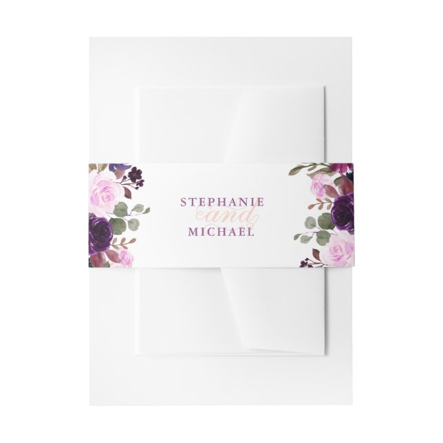 Purple Lavender Floral Boho invitation belly band (Front Example)