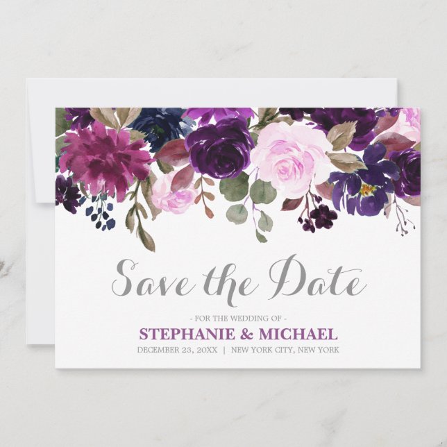 Purple Lavender Floral Boho Save the Date (Front)