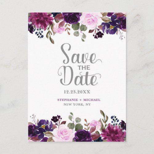 Purple Lavender Floral Boho Save the Date Announcement Postcard