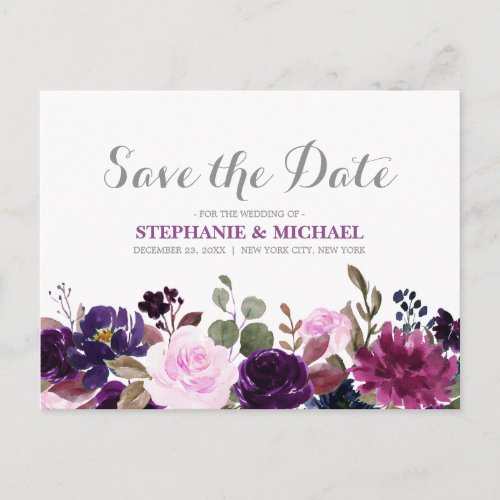 Purple Lavender Floral Boho Save the Date Announcement Postcard