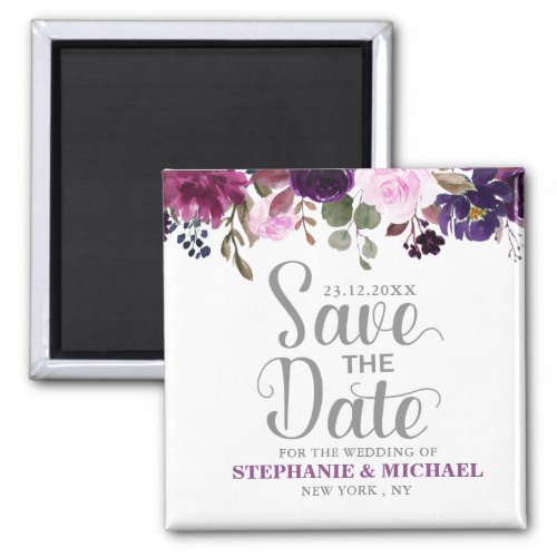 Purple Lavender Floral Boho Save the date magnet