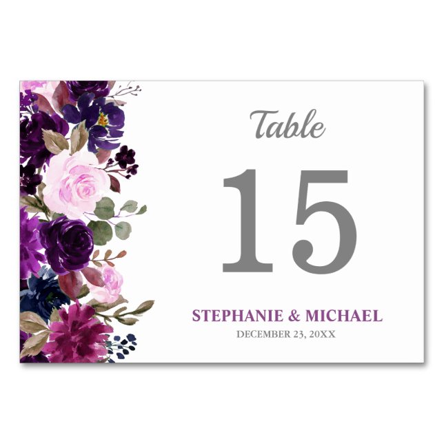 Purple Lavender Floral Boho Table Number Card (Front)