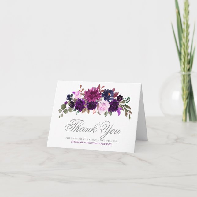 Purple Lavender Floral Boho Thank you card (Front)