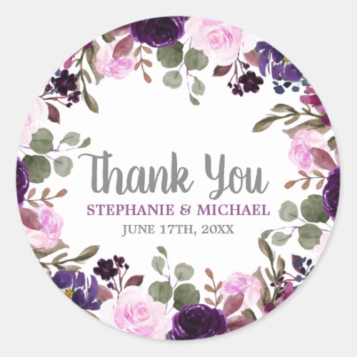 Purple Lavender Floral Boho Thank you sticker