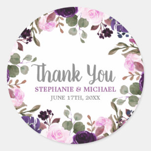Purple Lavender Floral Boho Thank you sticker