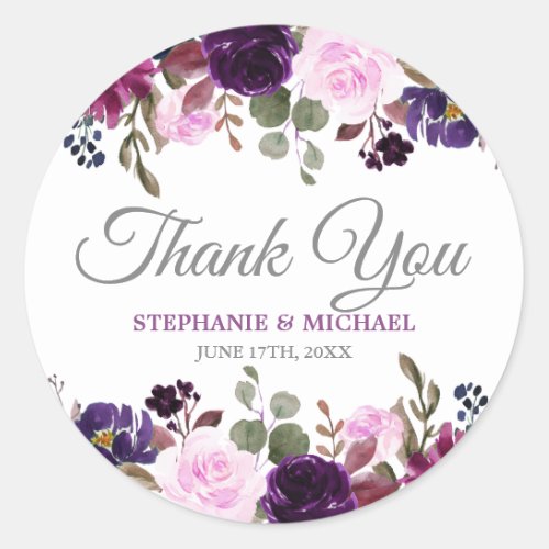 Purple Lavender Floral Boho Thank you sticker