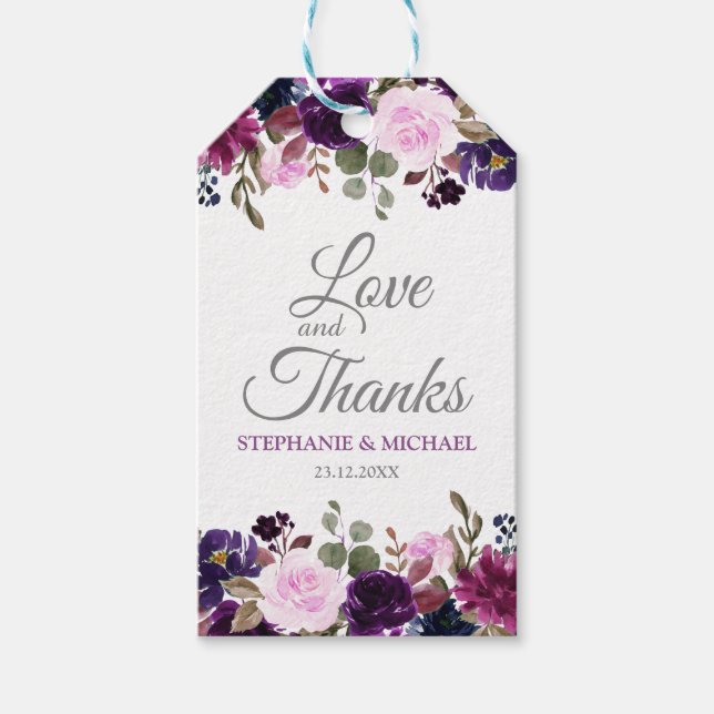 Purple Lavender Floral Boho Wedding gift tag (Front)