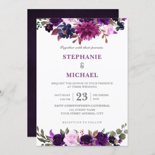 Purple Lavender Floral Boho Wedding Invitation