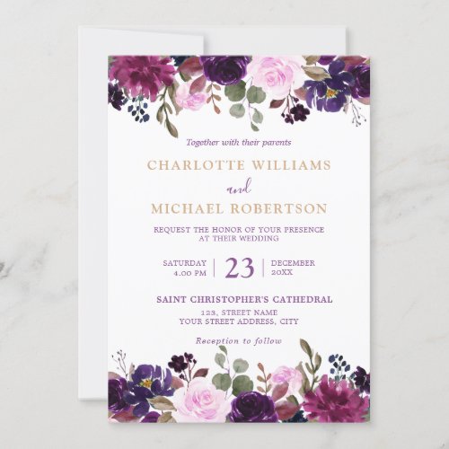 Purple Lavender Floral Boho Wedding Invitation