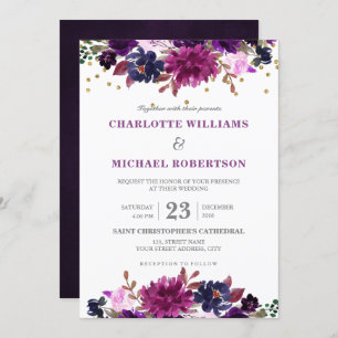 Purple Lavender Floral Boho Wedding Invitation