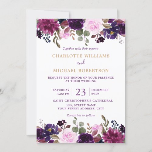 Purple Lavender Floral Boho Wedding Invitation