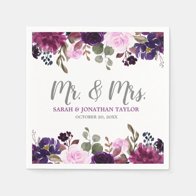 Purple Lavender Floral Boho Wedding Paper Napkin (Front)