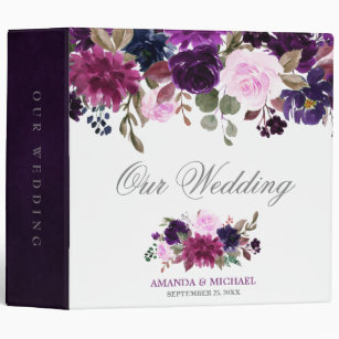 Purple Lavender Floral Boho Wedding Photo album 3 Ring Binder