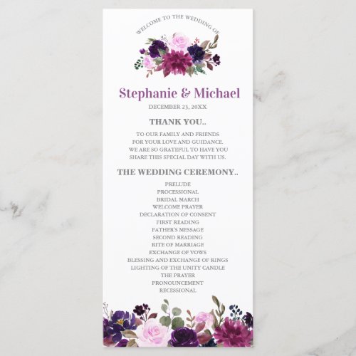 Purple Lavender Floral Boho Wedding program card