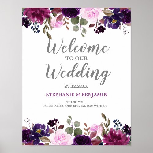 Purple Lavender Floral Boho Wedding sign  poster