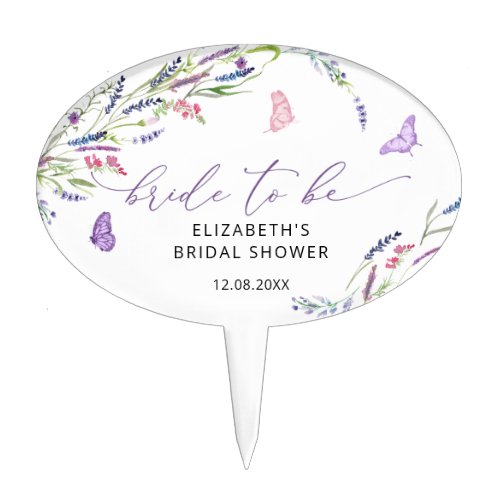 Purple Lavender Floral Bridal Shower Cake Toppers