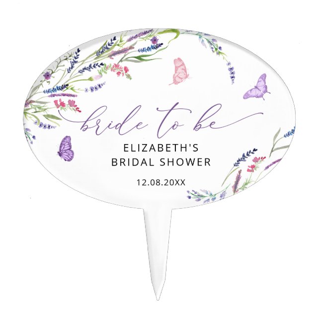 Purple Lavender Floral Bridal Shower Cake Toppers (Front)
