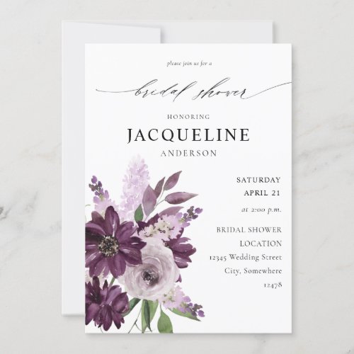 Purple  Lavender Floral Bridal Shower Invitation