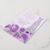 Purple Lavender Floral Bridal Shower Silver Gown Foil Invitation (Rotated)