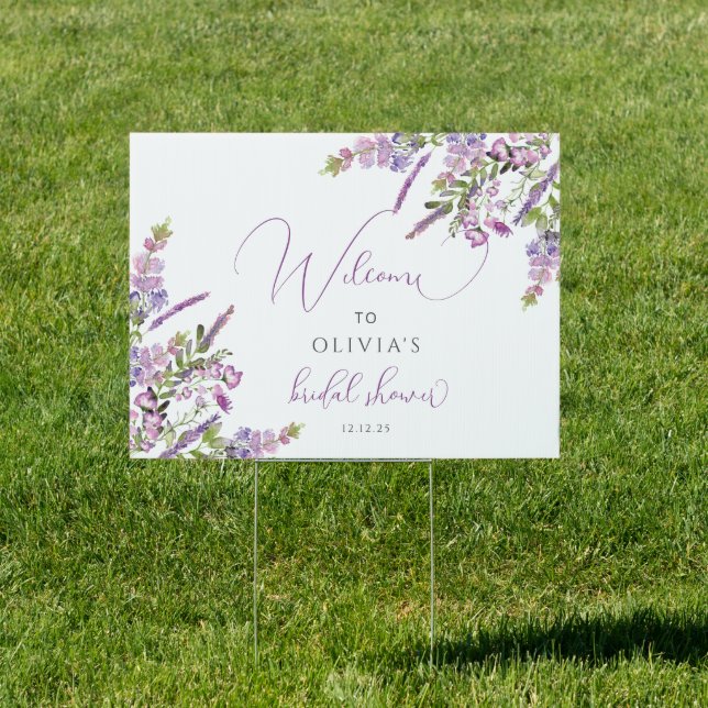 Purple Lavender Floral Bridal Shower Welcome Sign (Insitu)