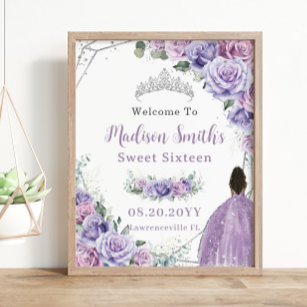 Purple Lavender Floral Brown Princess Birthday Poster