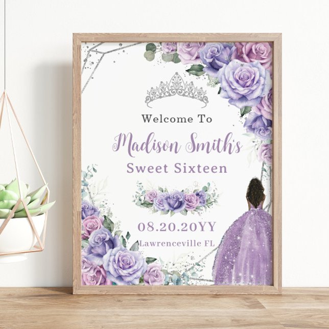 Purple Lavender Floral Brown Princess Birthday Poster (Creator Uploaded)
