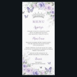 Purple Lavender Floral Butterflies Slim Menu<br><div class="desc">Personalize these pretty floral menu cards easily and quickly. Simply click the customize it further button to edit the texts, change fonts and fonts colors. Featuring pretty pastel lavender purple flowers, delicate greenery and purple and silver butterflies. Great for Quinceañera, Sweet 16, 18th birthday, debutante ball, bridal shower, birthday and...</div>