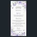 Purple Lavender Floral Butterflies Slim Menu<br><div class="desc">Personalize these pretty floral menu cards easily and quickly. Simply click the customize it further button to edit the texts, change fonts and fonts colors. Featuring pretty pastel lavender purple flowers, delicate greenery and purple and silver butterflies. Great for Quinceañera, Sweet 16, 18th birthday, debutante ball, bridal shower, birthday and...</div>