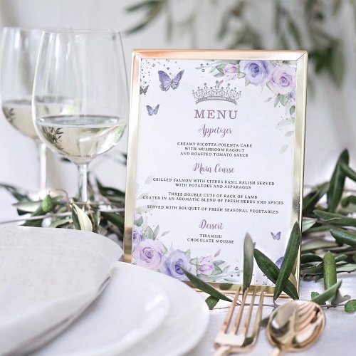 Purple Lavender Floral Butterfly Quinceañera Menu