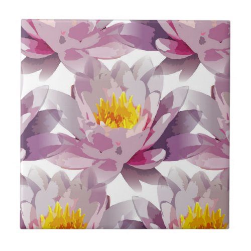 Purple Lavender Floral Design Yellow Flower Ceramic Tile