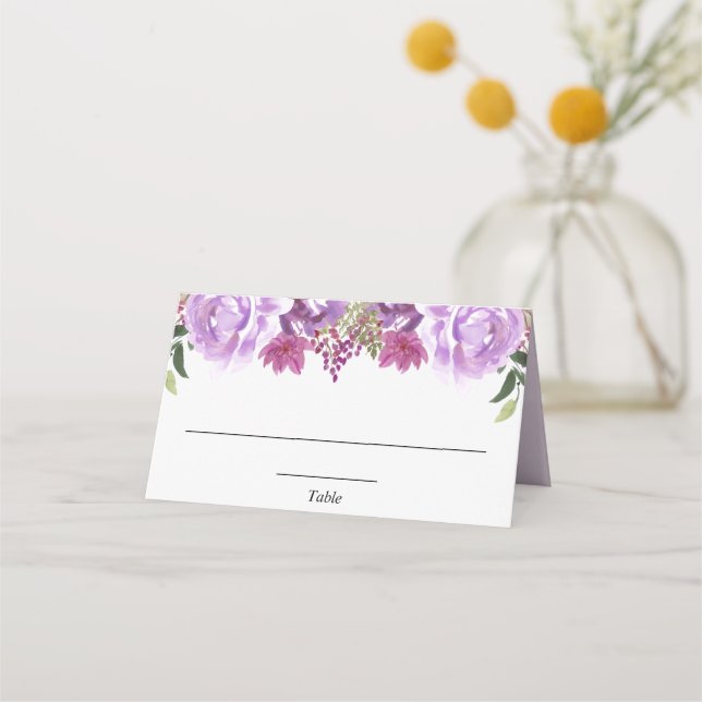 Purple lavender floral elegant place card (Front)
