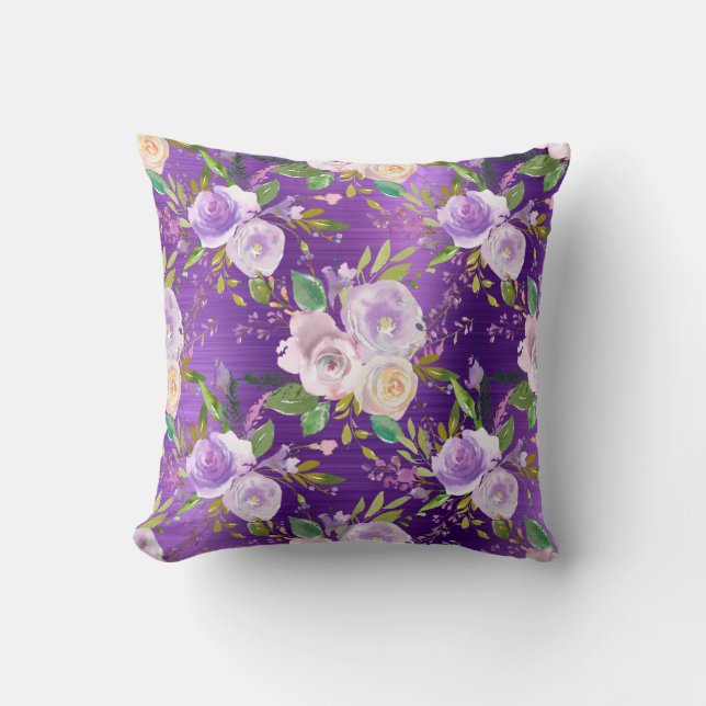 *~* PURPLE LAVENDER Floral Flowers Pattern  Throw Pillow (Front)