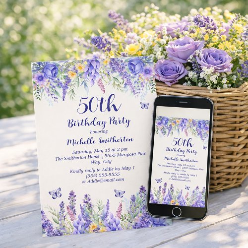 Purple Lavender Floral Garden Party 50th Birthday