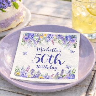 Purple Lavender Floral Garden Party 50th Birthday Napkins