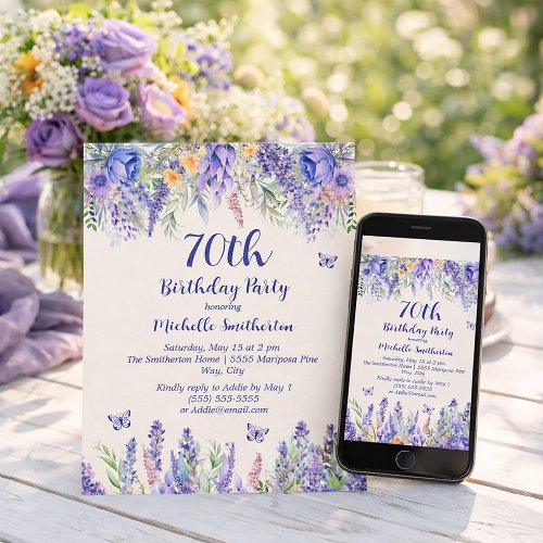 Purple Lavender Floral Garden Party 70th Birthday