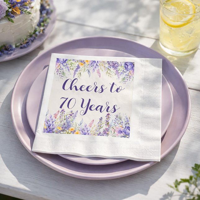 Purple Lavender Floral Garden Party 70th Birthday Napkins (Celebrate any age in style)