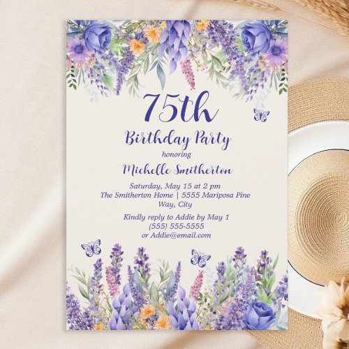 Purple Lavender Floral Garden Party 75th Birthday