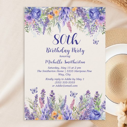 Purple Lavender Floral Garden Party 80th Birthday