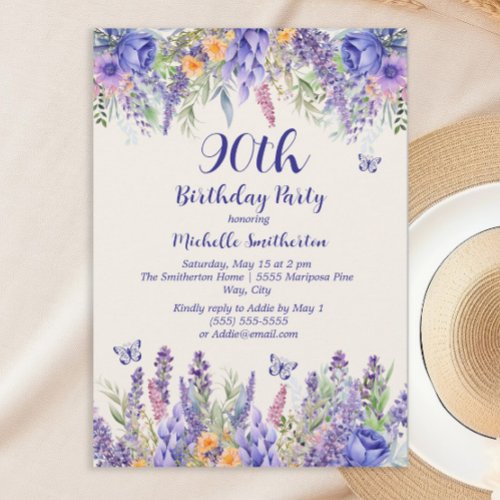Purple Lavender Floral Garden Party 90th Birthday
