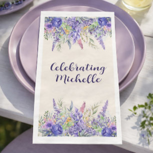 Purple Lavender Floral Garden Party Name Paper Guest Towels
