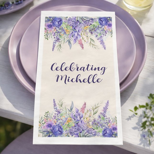 Purple Lavender Floral Garden Party Name Paper Guest Towels (Host a birthday garden party!)