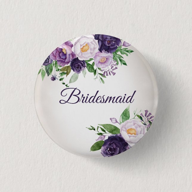 Purple Lavender Floral Greenery Bridesmaid Button (Front)
