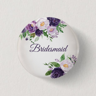 Purple Lavender Floral Greenery Bridesmaid Button