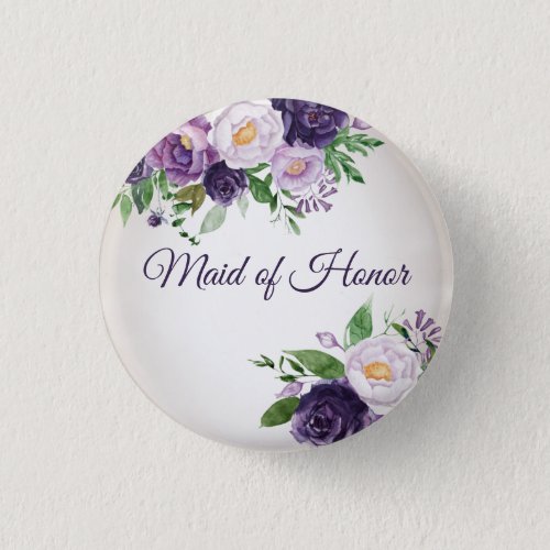 Purple Lavender Floral Greenery Maid of Honor Button