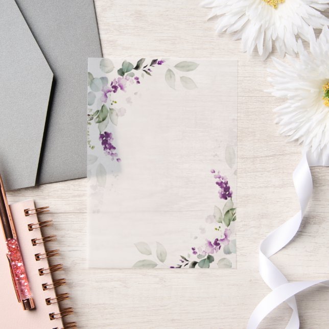 Purple Lavender Floral Greenery Vellum Overlay Vellum Invitations (Wedding)